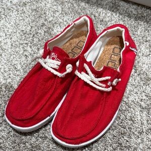 Hey Dude Women's Red Canvas Shoes